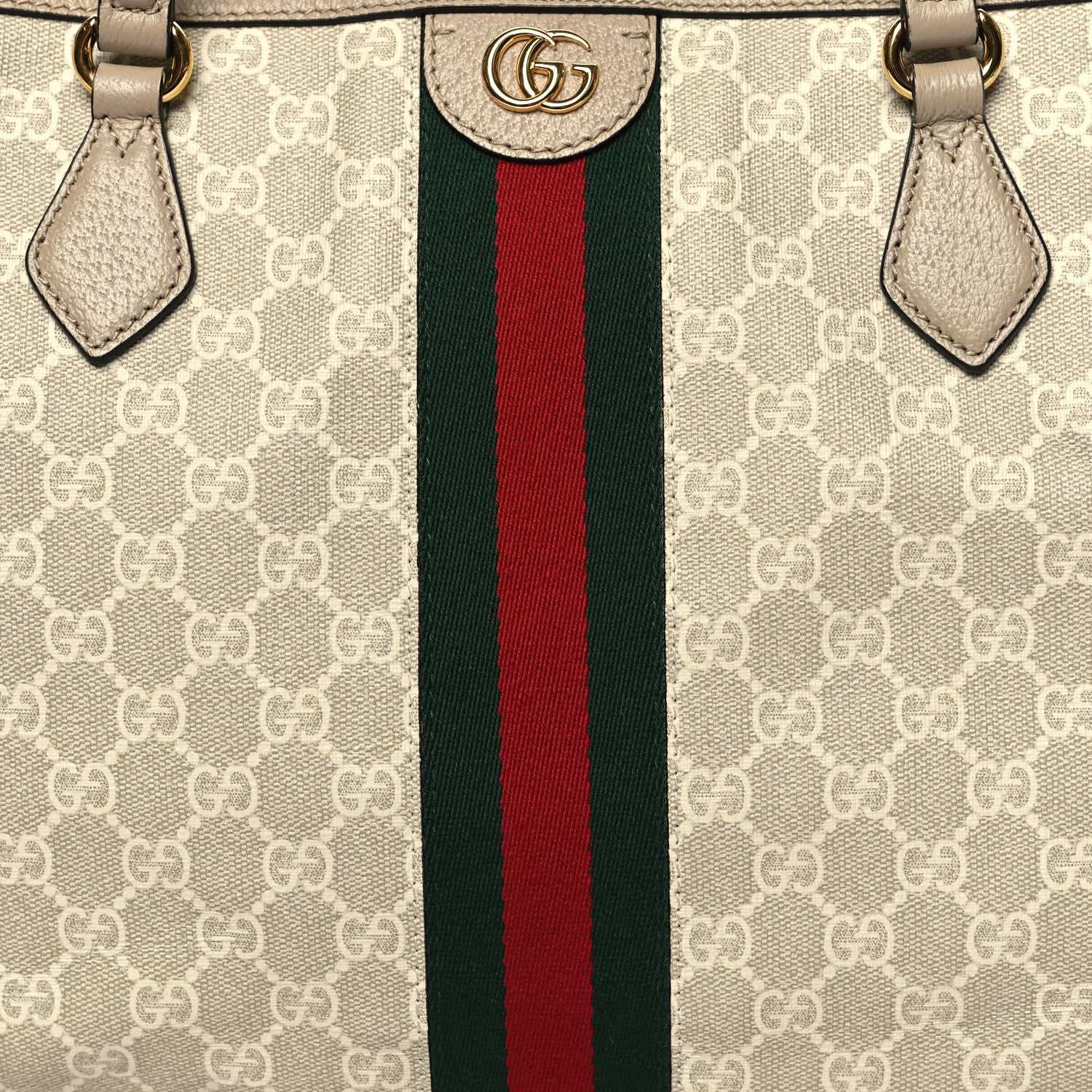 Gucci GG Supreme Monogram Textured Dollar Calfskin Web Medium Ophidia Shopping Tote Beige Mystic White Oatmeal 8 of 10