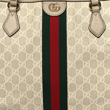 Gucci GG Supreme Monogram Textured Dollar Calfskin Web Medium Ophidia Shopping Tote Beige Mystic White Oatmeal 8 of 10