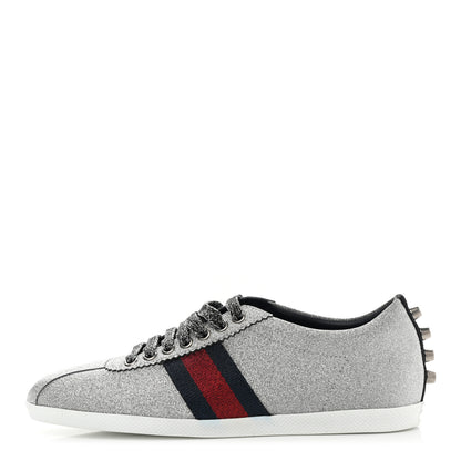 Gucci Glitter Fabric Studded Web Womens Sneakers 38 Silver 1 of 10