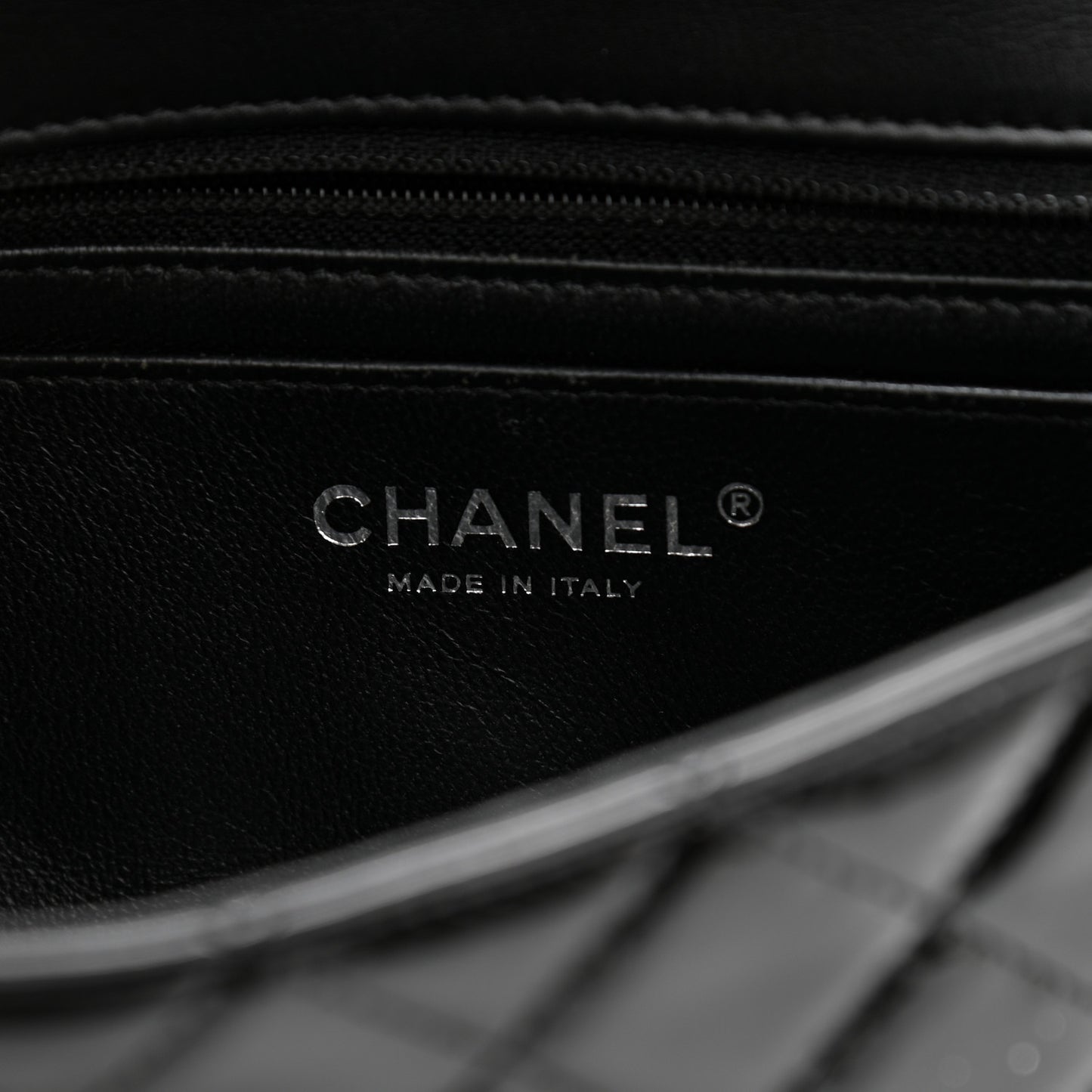 Patent Calfskin Quilted Mini Rectangular Flap Black
