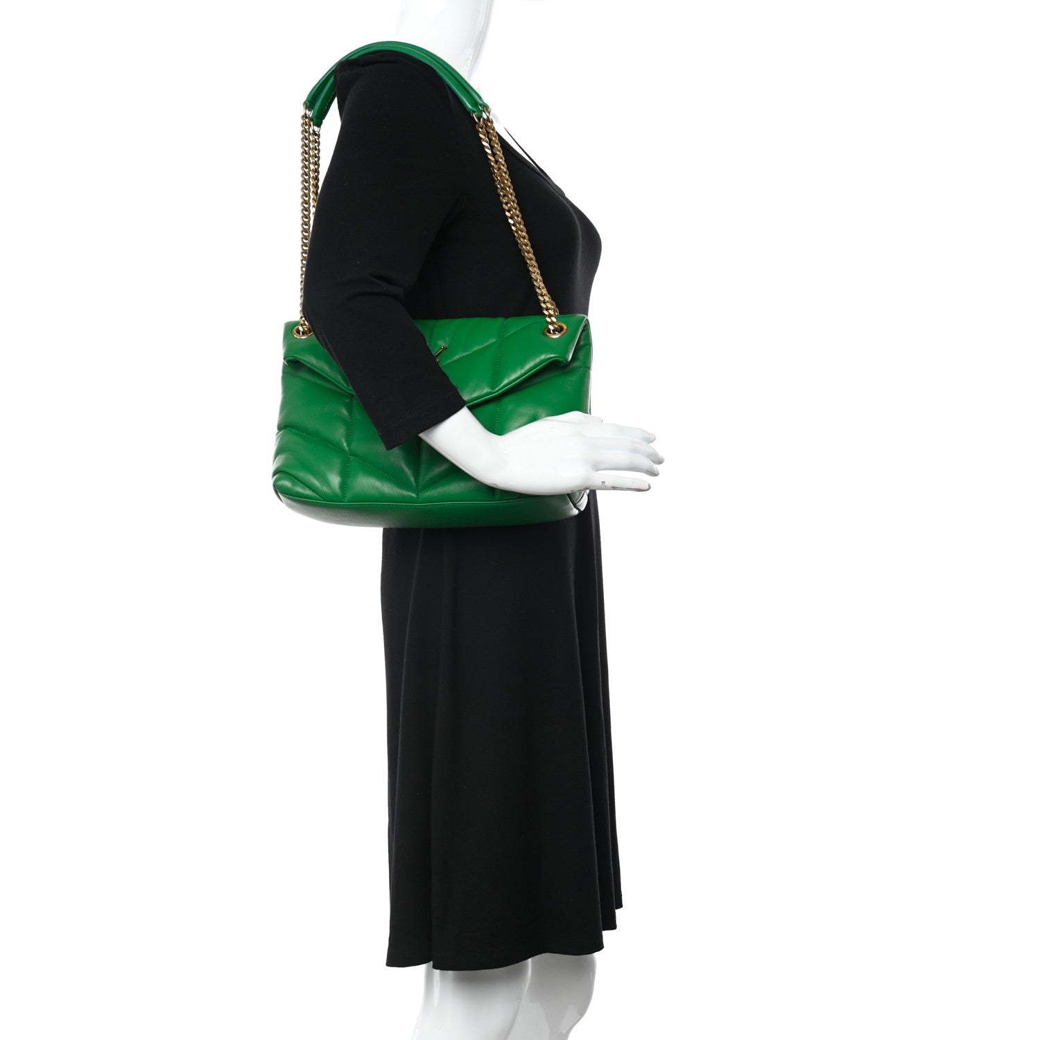Saint Laurent Lambskin Quilted Small Loulou Puffer Monogram Chain Satchel New Vert 2 of 11
