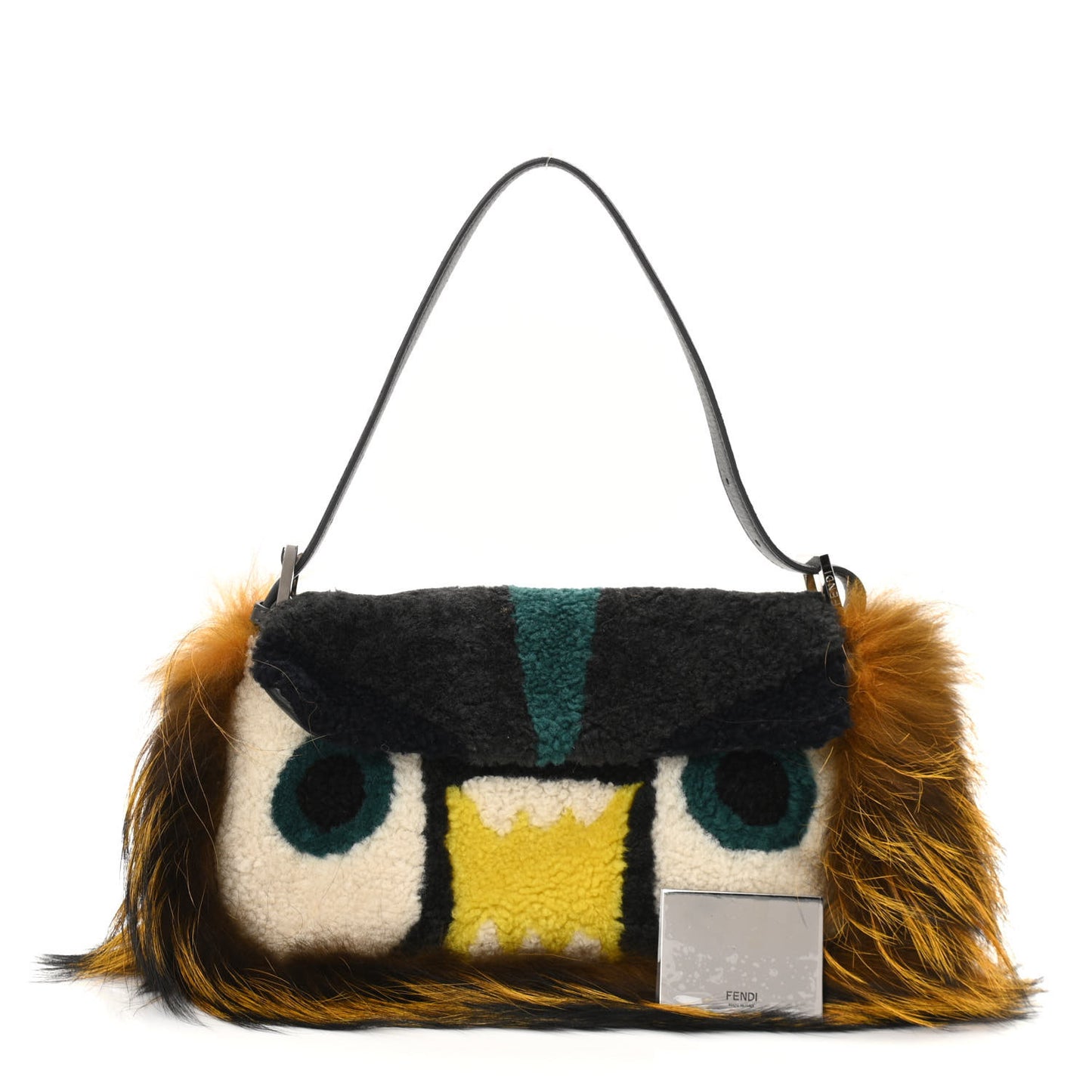 Shearling Calfskin Fox Fur Bugs Baguette Asphalto Multicolor
