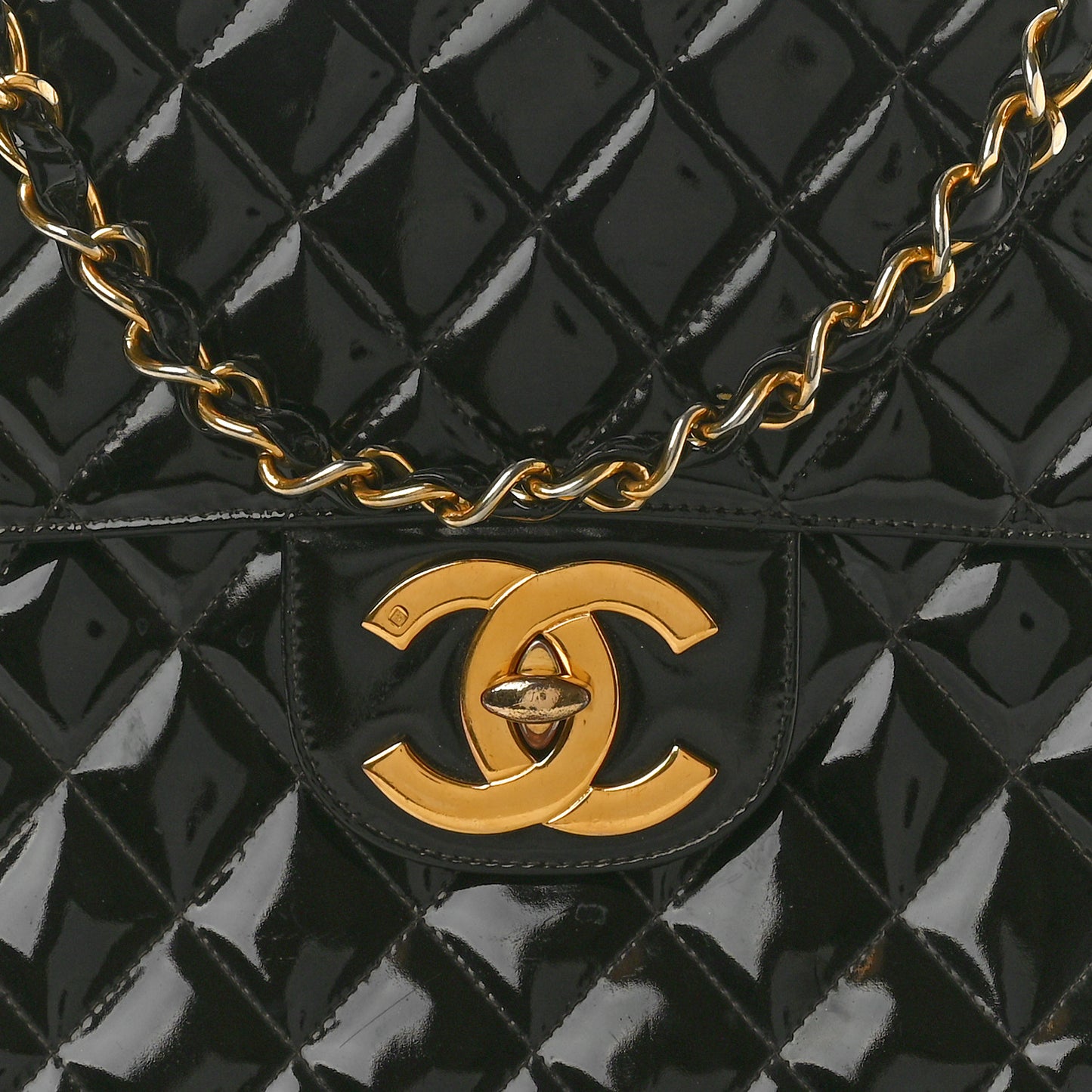 Patent Quilted XL Jumbo Single Flap Black