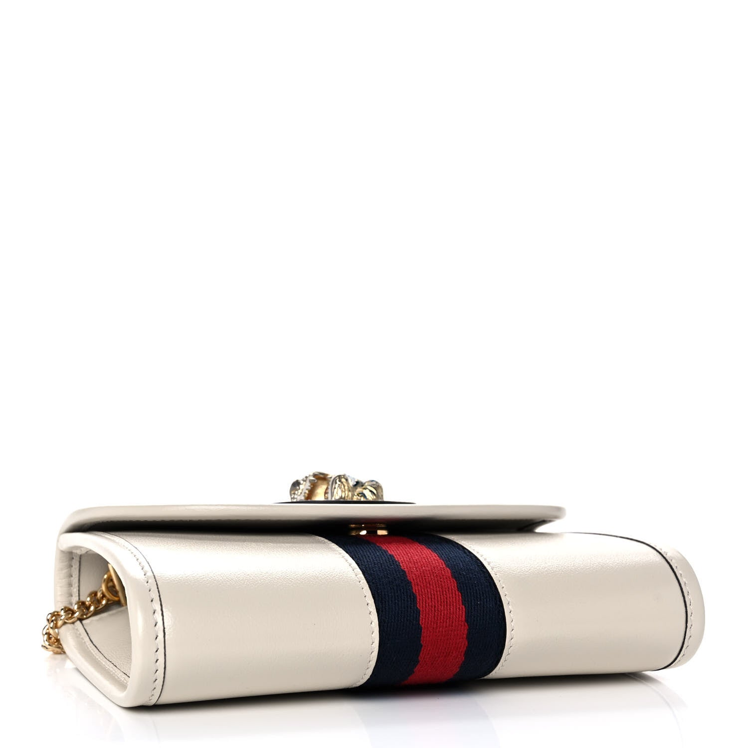 Gucci Textured Calfskin Web Mini Rajah Slim Flap Shoulder Bag Mystic White 4 of 10