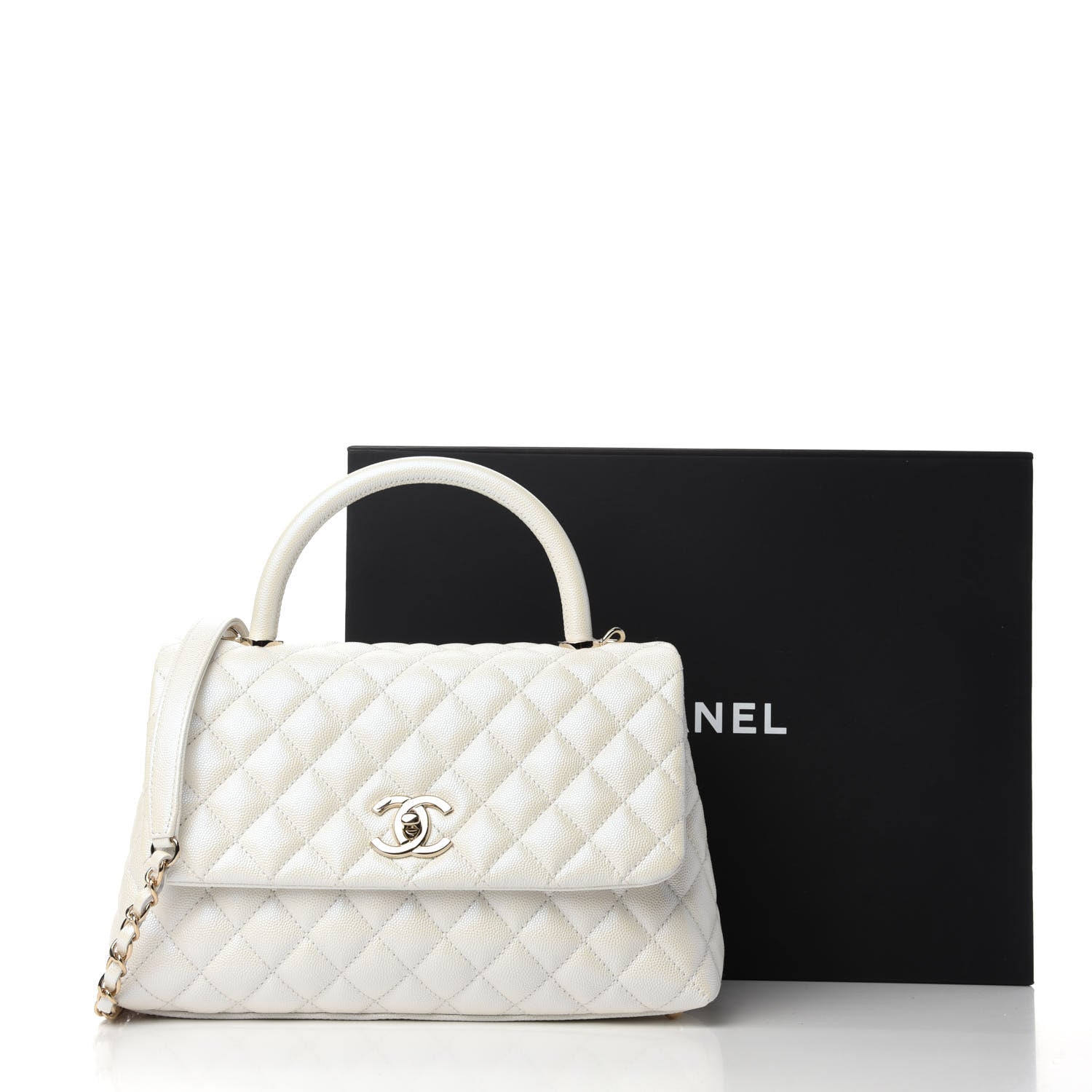 Chanel Iridescent Caviar Quilted Small Coco Handle Flap White 11 of 11