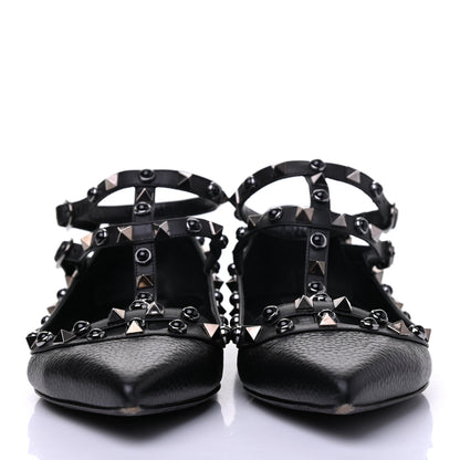 Valentino Garavani Pebbled Calfskin Onyx Rockstud Rolling Cage Ballerina Flats 38 Black 5 of 18