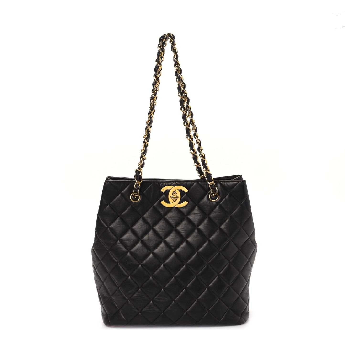 Lambskin Quilted Shopping Tote Brown