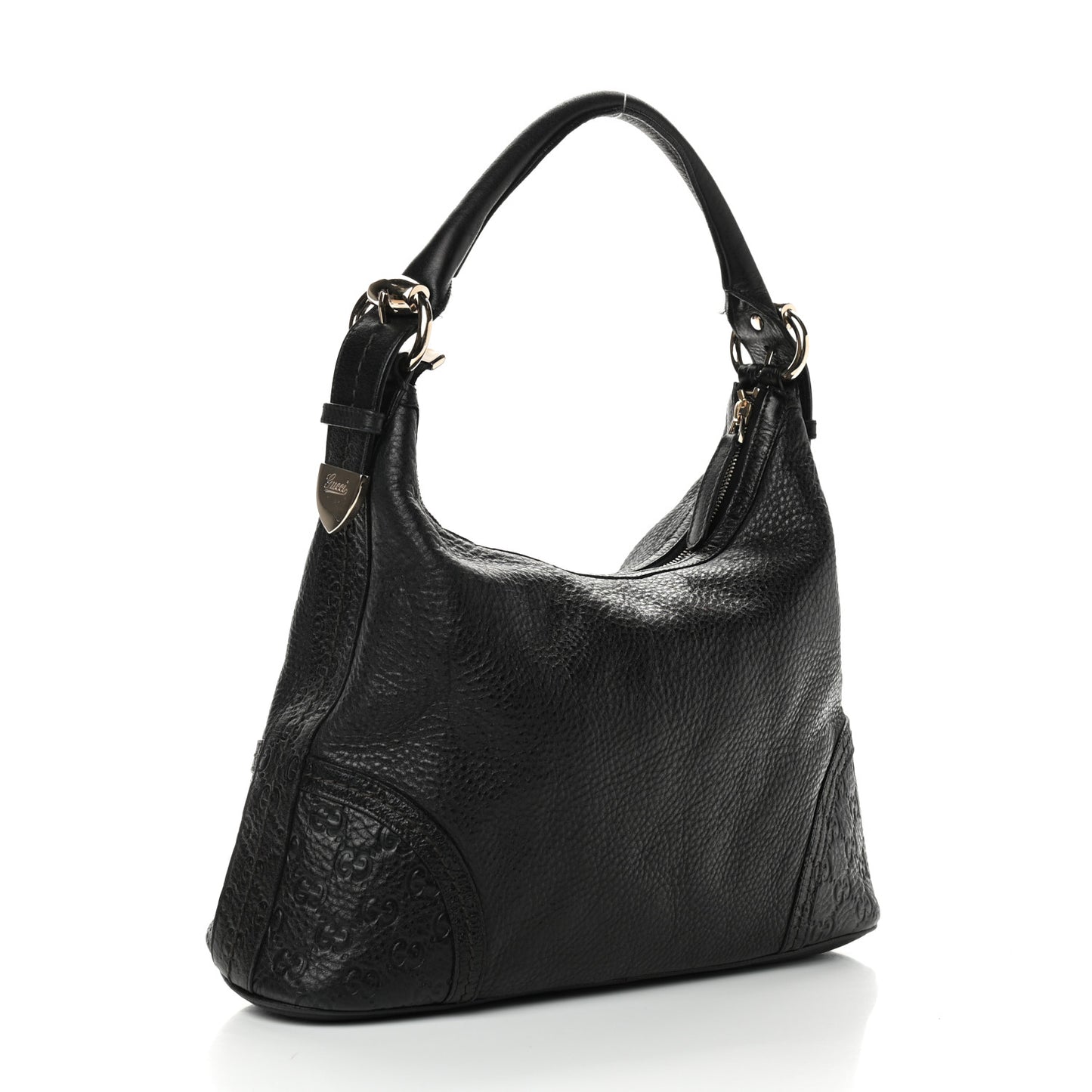Pebbled Calfskin Guccissima Trim Medium Signoria Hobo Black
