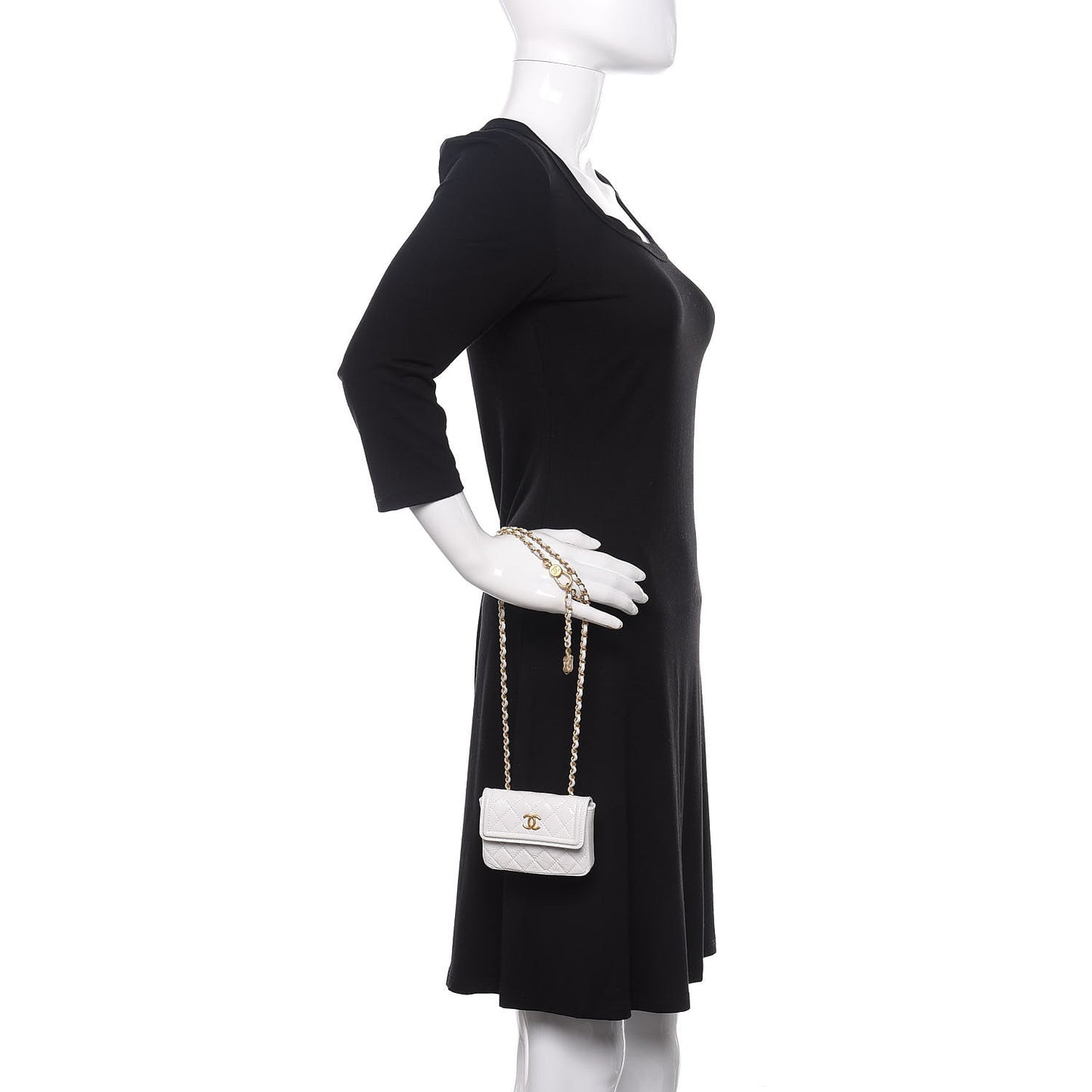 Shiny Aged Calfskin Quilted Waist Belt Bag White