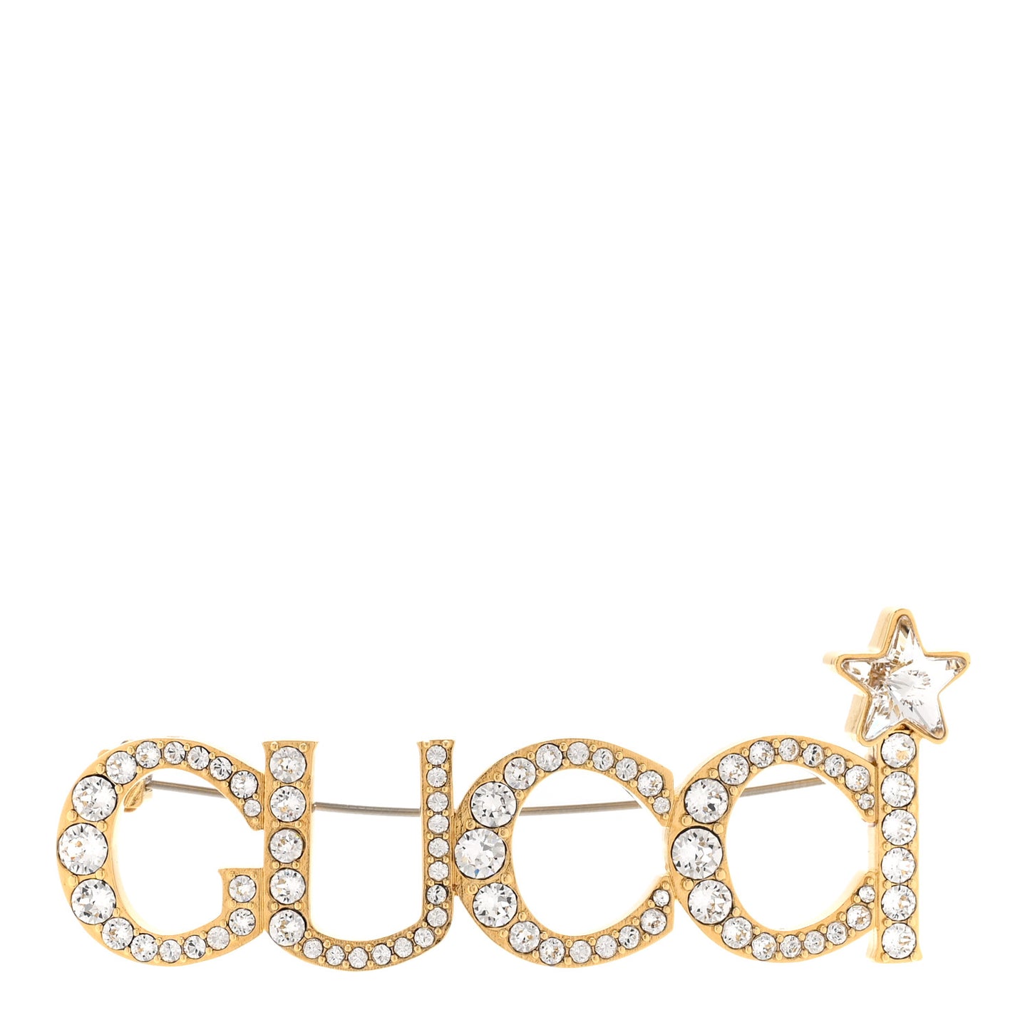 Metal Crystal Gucci Brooch Gold