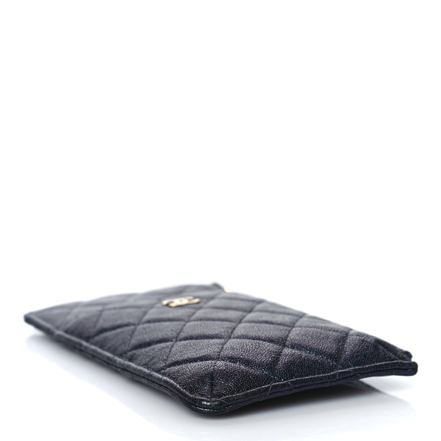 Iridescent Caviar Quilted Classic Flat Wallet Pouch Black
