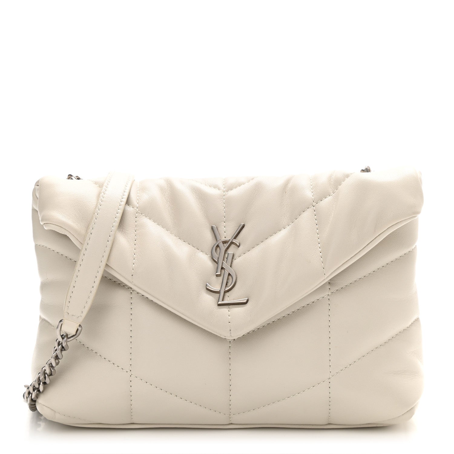 Saint Laurent Lambskin Quilted Toy Loulou Puffer Monogram Chain Satchel Blanc Vintage 1 of 8