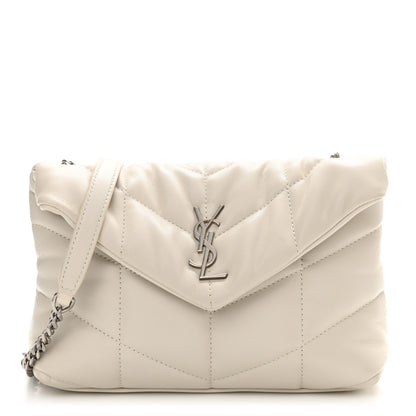Saint Laurent Lambskin Quilted Toy Loulou Puffer Monogram Chain Satchel Blanc Vintage 1 of 8