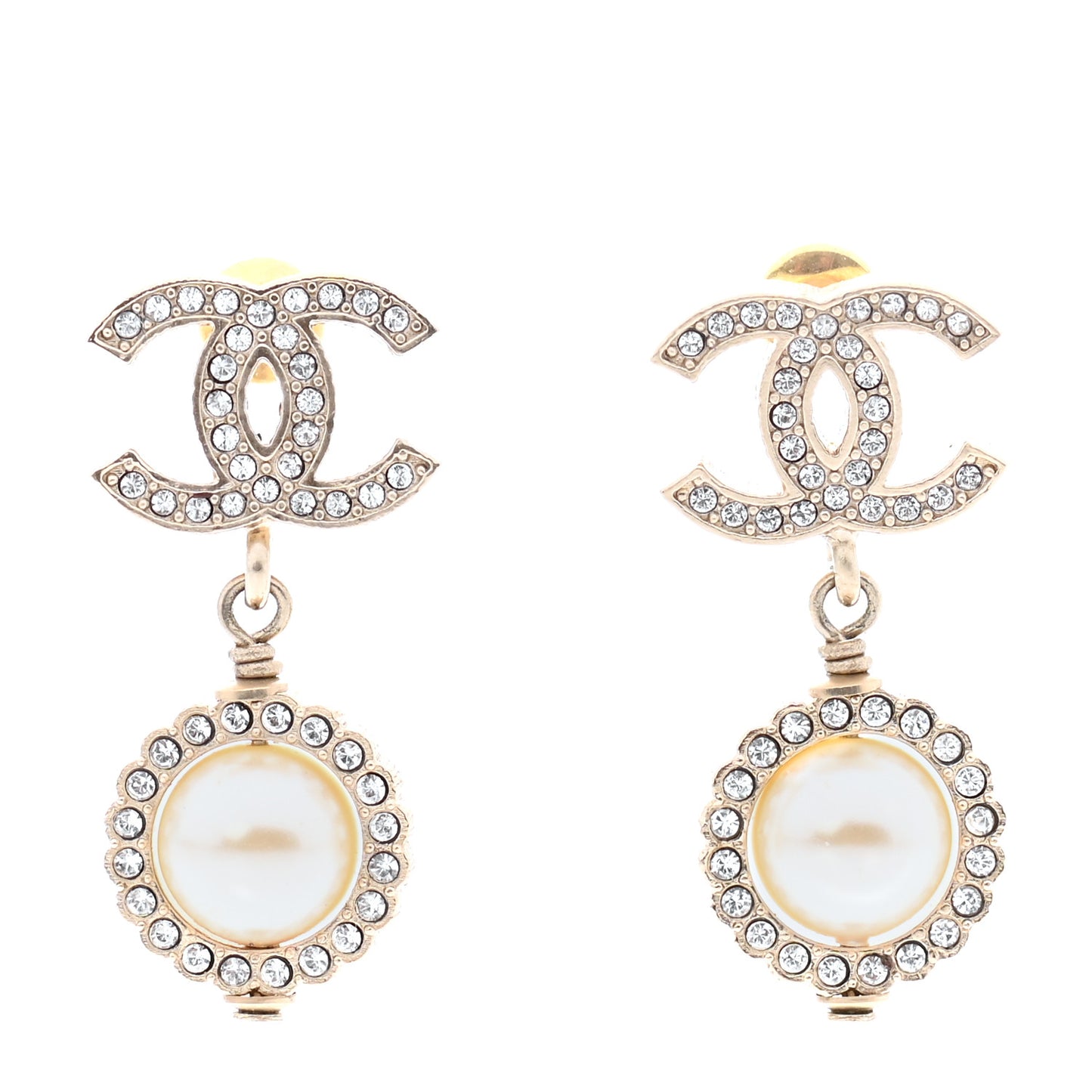 Crystal Pearl Pearls Coronation CC Drop Earrings Gold