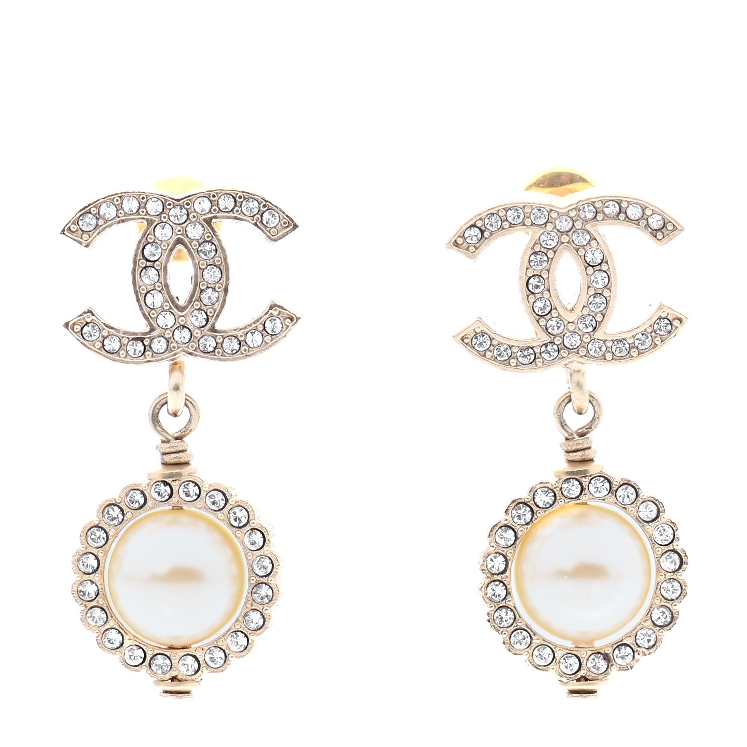 Chanel Crystal Pearl Pearls Coronation CC Drop Earrings Gold 1 of 5