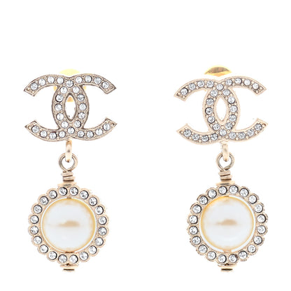 Chanel Crystal Pearl Pearls Coronation CC Drop Earrings Gold 1 of 5