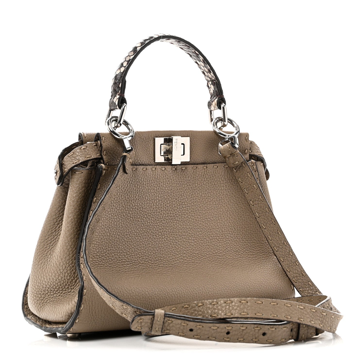 Fendi Cuoio Romano Snakeskin Selleria Mini Peekaboo Iconic Satchel Roccia Corda 3 of 10