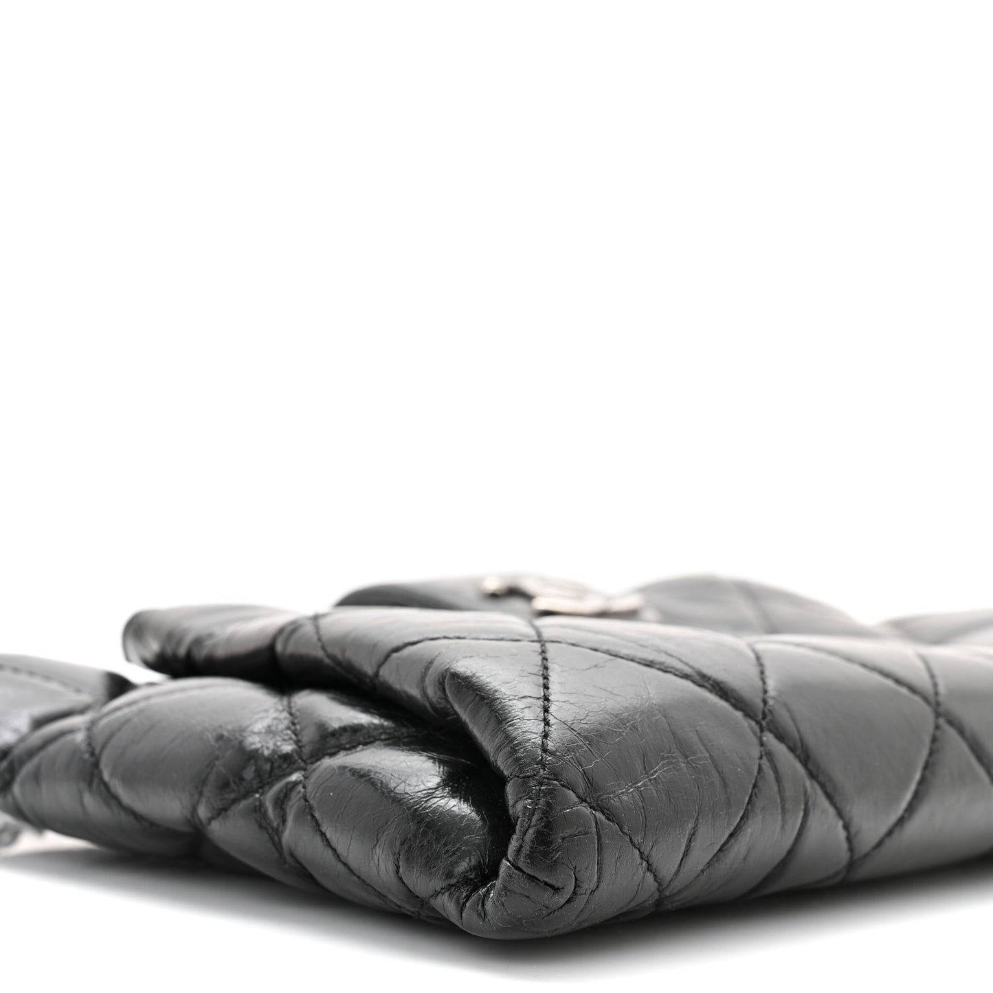 Aged Calfskin Quilted Zip Clutch Black