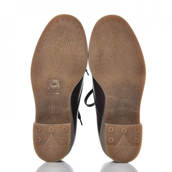 Calfskin Short Lace Up Boots 39 Brown