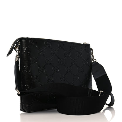Gucci Calfskin GG Tennis Embossed Medium Wristlet Messenger Bag Black 2 of 8