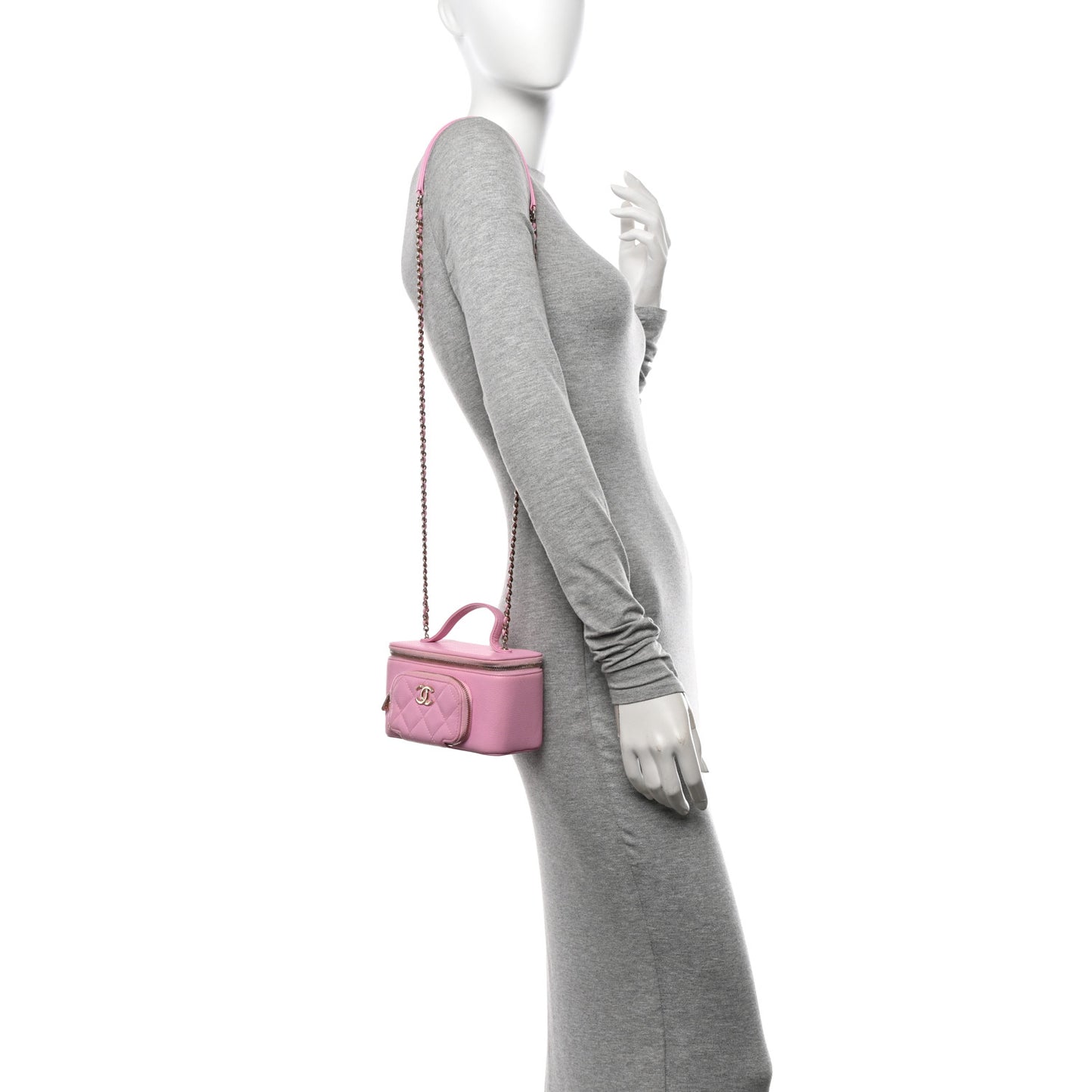 Caviar Quilted Top Handle Pocket Vanity Case Lilac