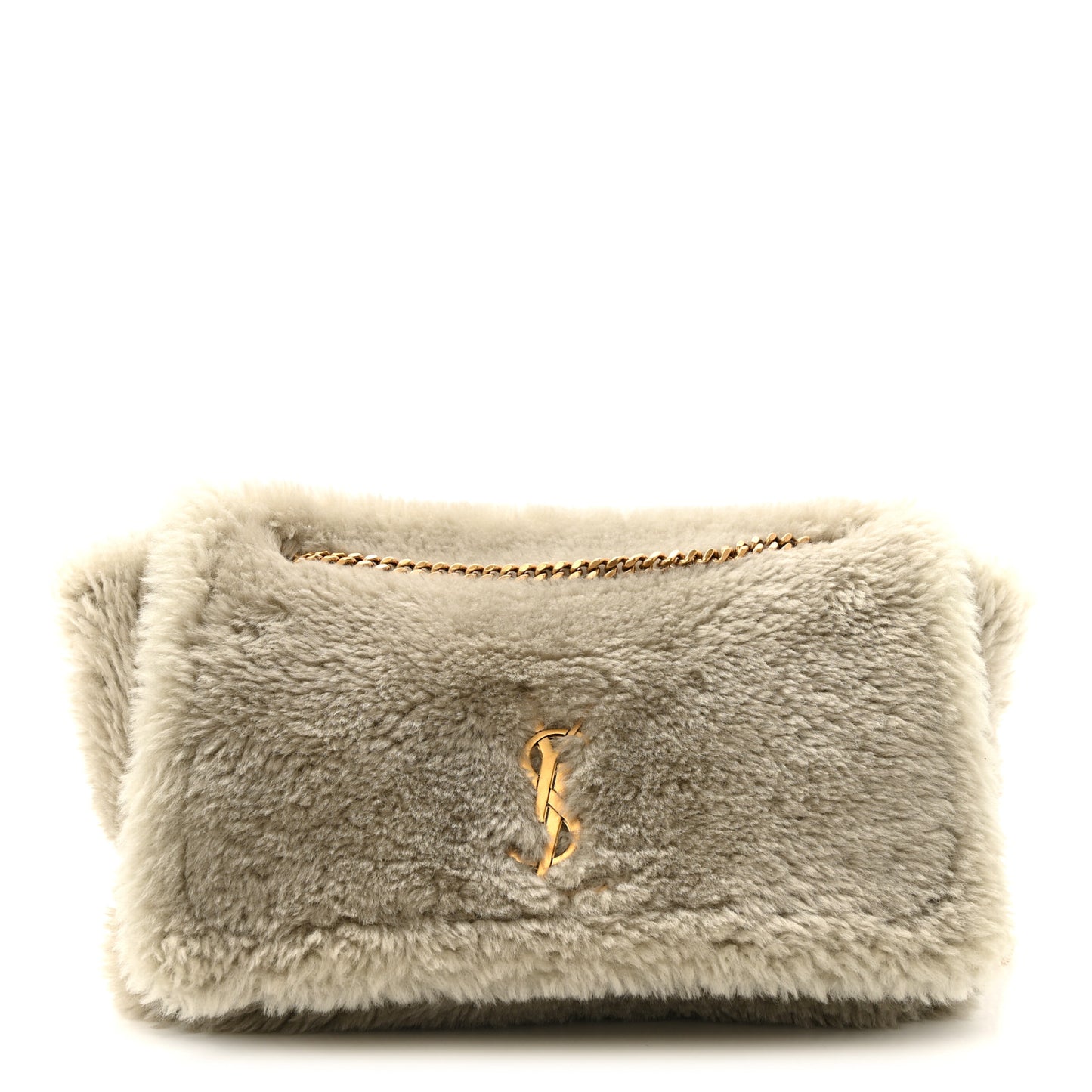 Shearling Calfskin Medium Reversible Monogram Kate Satchel Grey