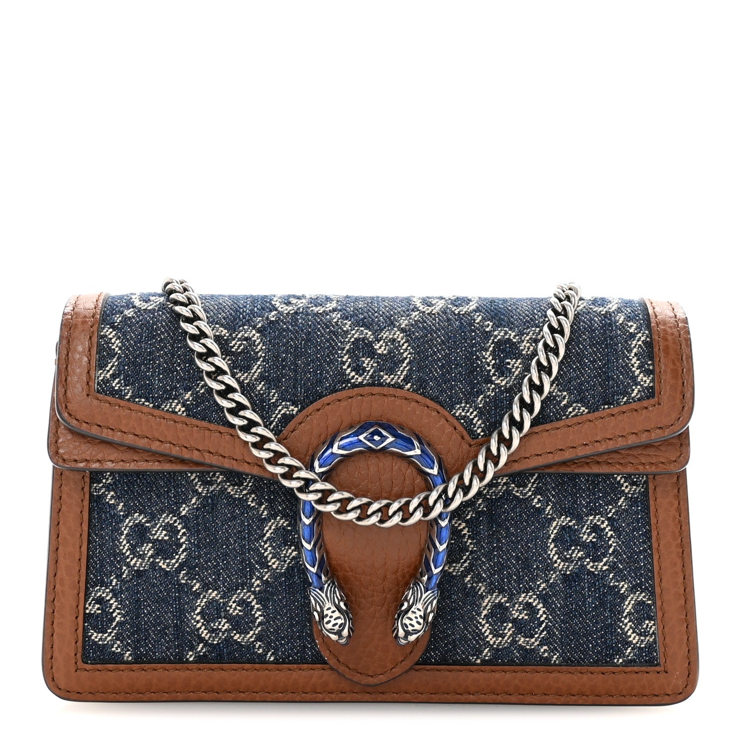 Gucci New Denim GG Monogram Dollar Calfskin Enamel Super Mini Dionysus Shoulder Bag Blue Tea Cuir Epilog Electric Blue 1 of 10