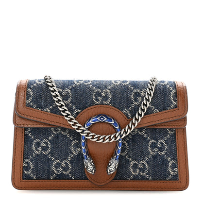 Gucci New Denim GG Monogram Dollar Calfskin Enamel Super Mini Dionysus Shoulder Bag Blue Tea Cuir Epilog Electric Blue 1 of 10