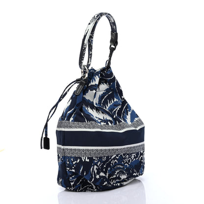 Christian Dior Embroidered Palm Tree Toile De Jouy Canvas Mini Bucket Bag Blue 2 of 4
