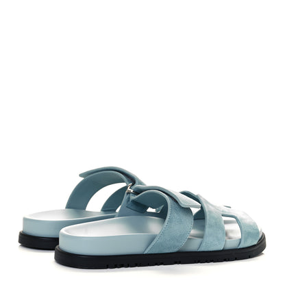 Hermes Suede Goatskin Womens Chypre Sandals 37 Vert d'eau 4 of 9