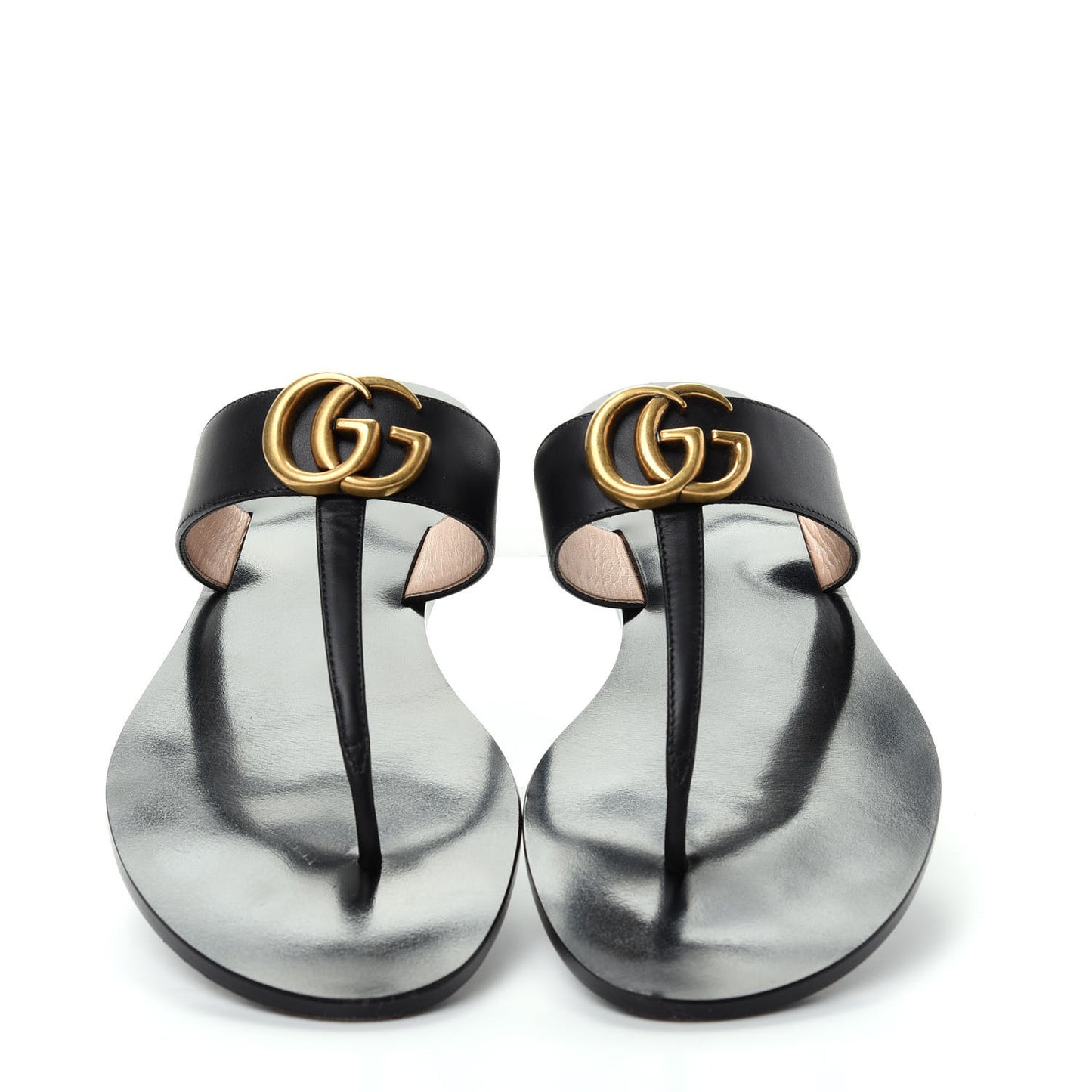 Calfskin GG Marmont Thong Sandals 36.5 Black