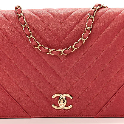 Chanel Metallic Caviar Chevron Quilted Medium Statement Flap Dark Pink 8 of 10