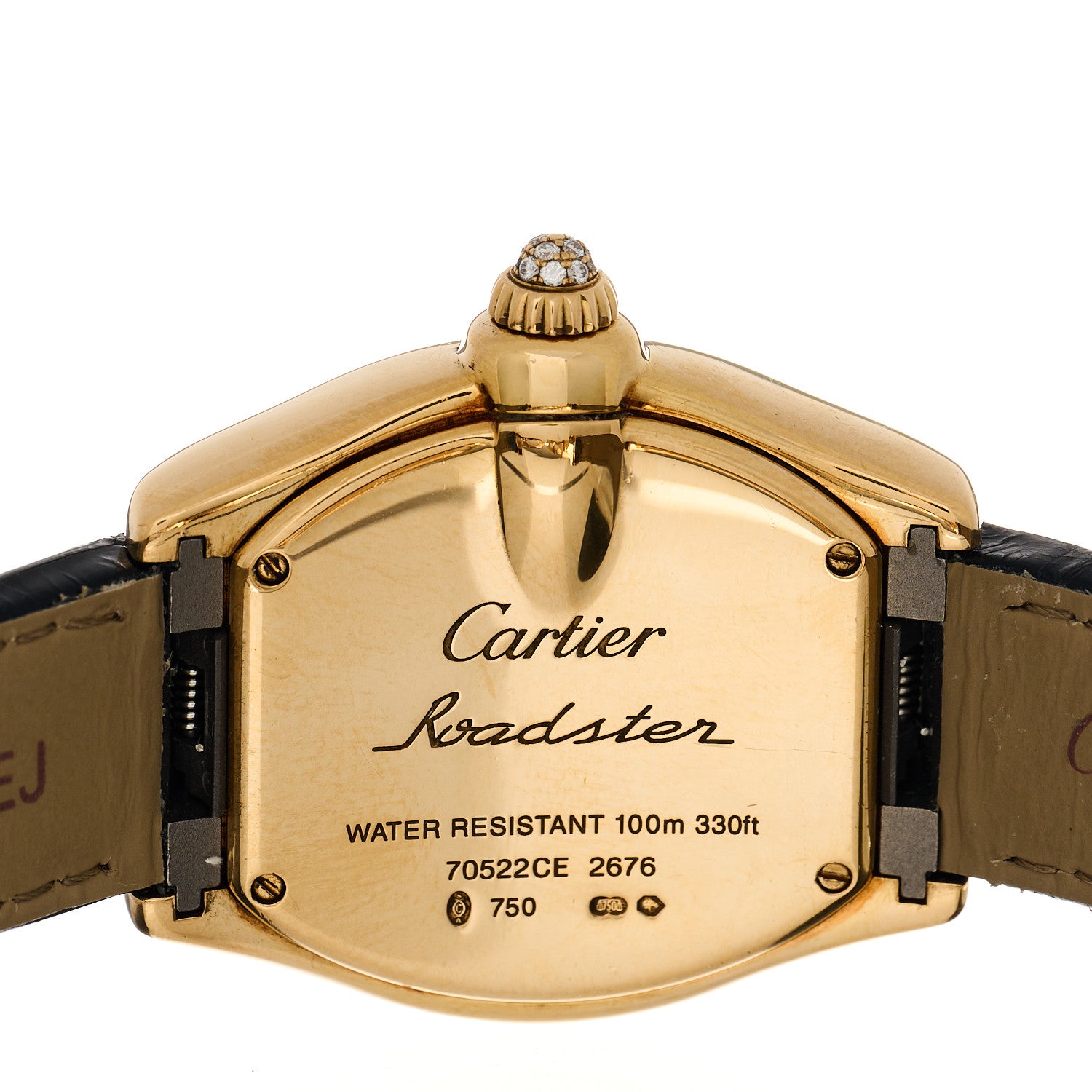 Cartier 18K Yellow Gold Alligator Diamond Bezel 32mm Roadster Quartz Watch 4 of 5