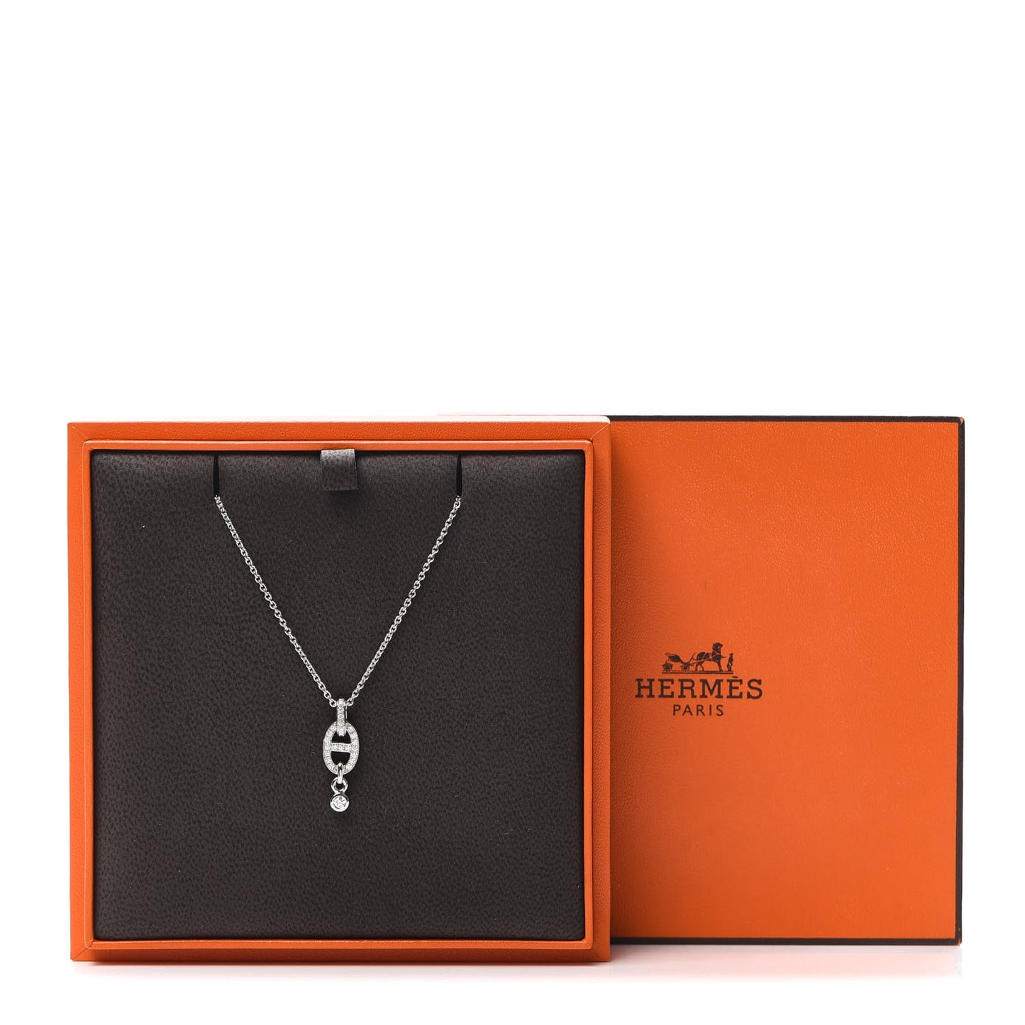 18K White Gold Diamond PM Chaine d'Ancre Enchainee Necklace