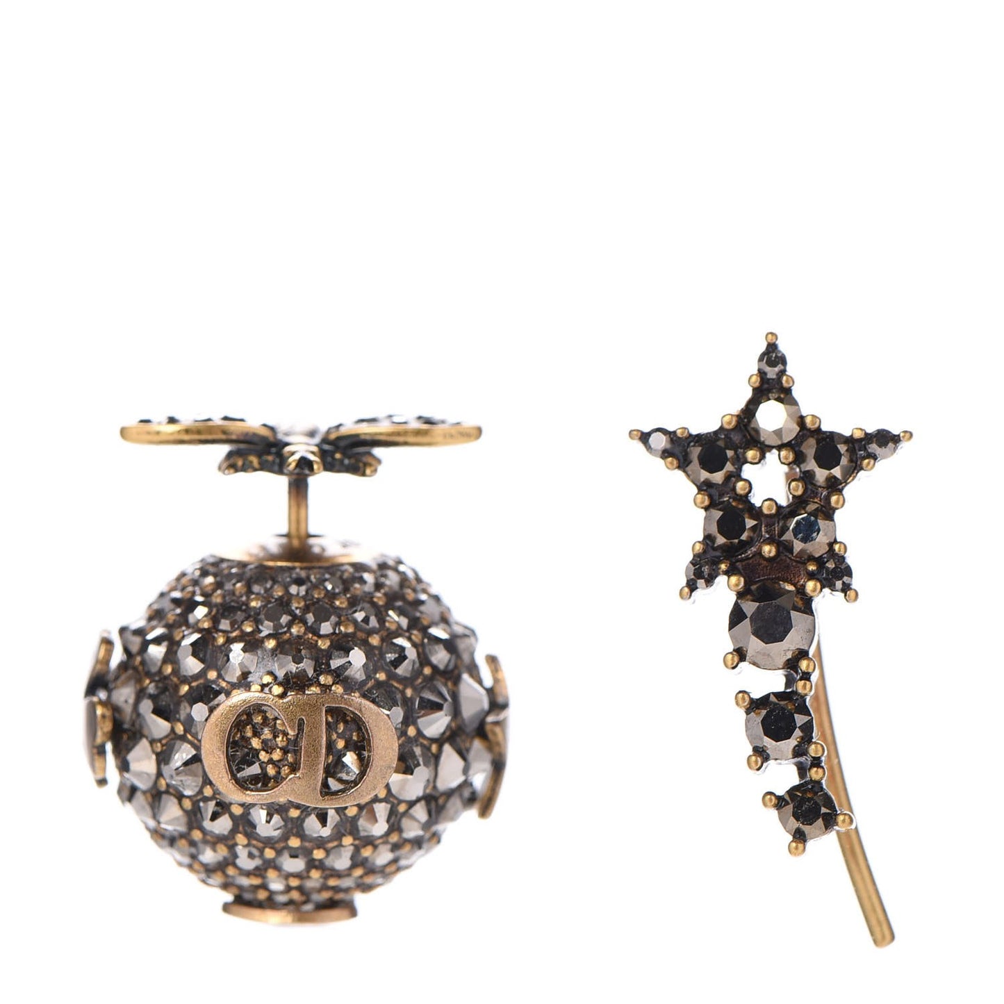 Crystal Bee Star Tribal Earrings Aged Gold