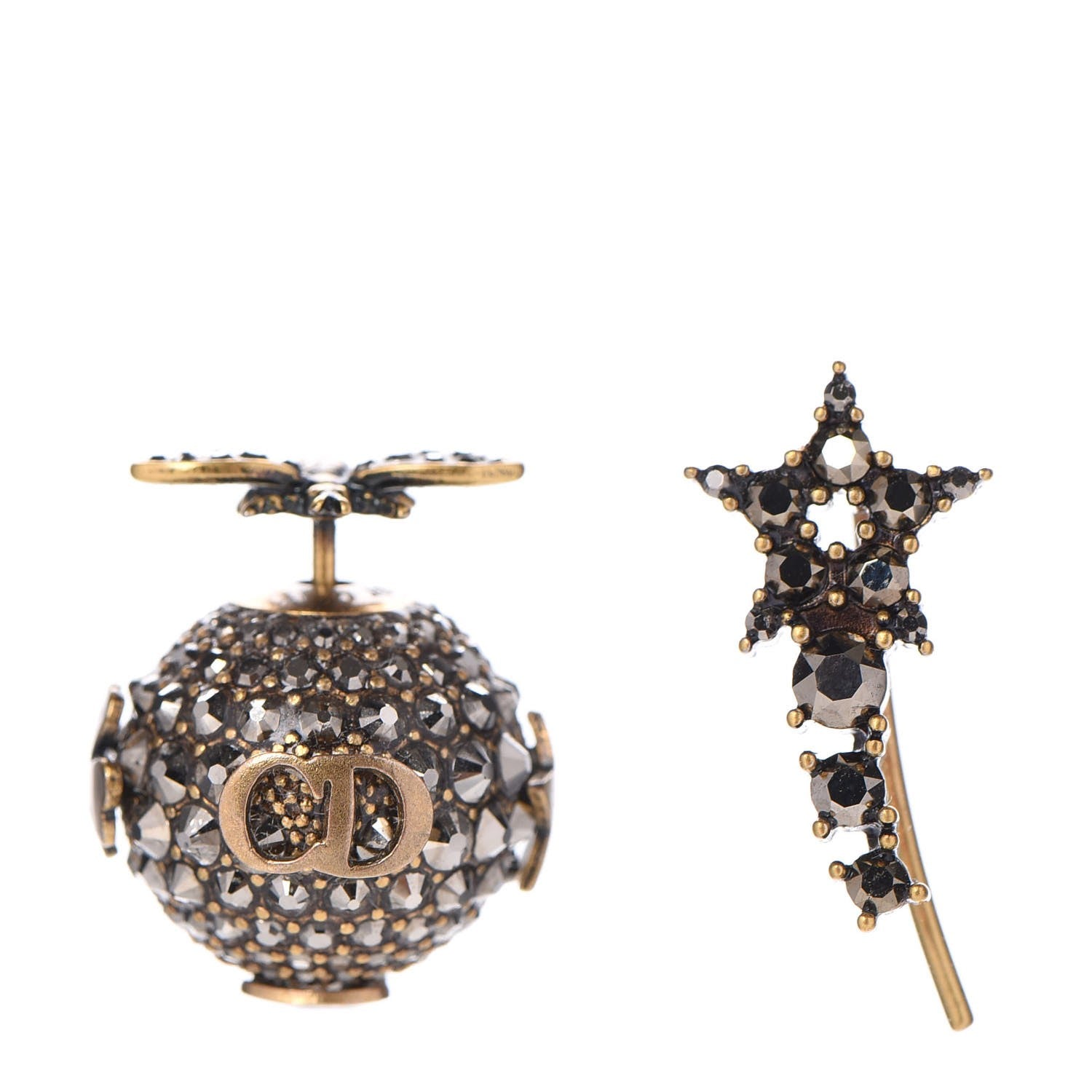 Christian Dior Crystal Bee Star Tribal Earrings Aged Gold 1 of 4
