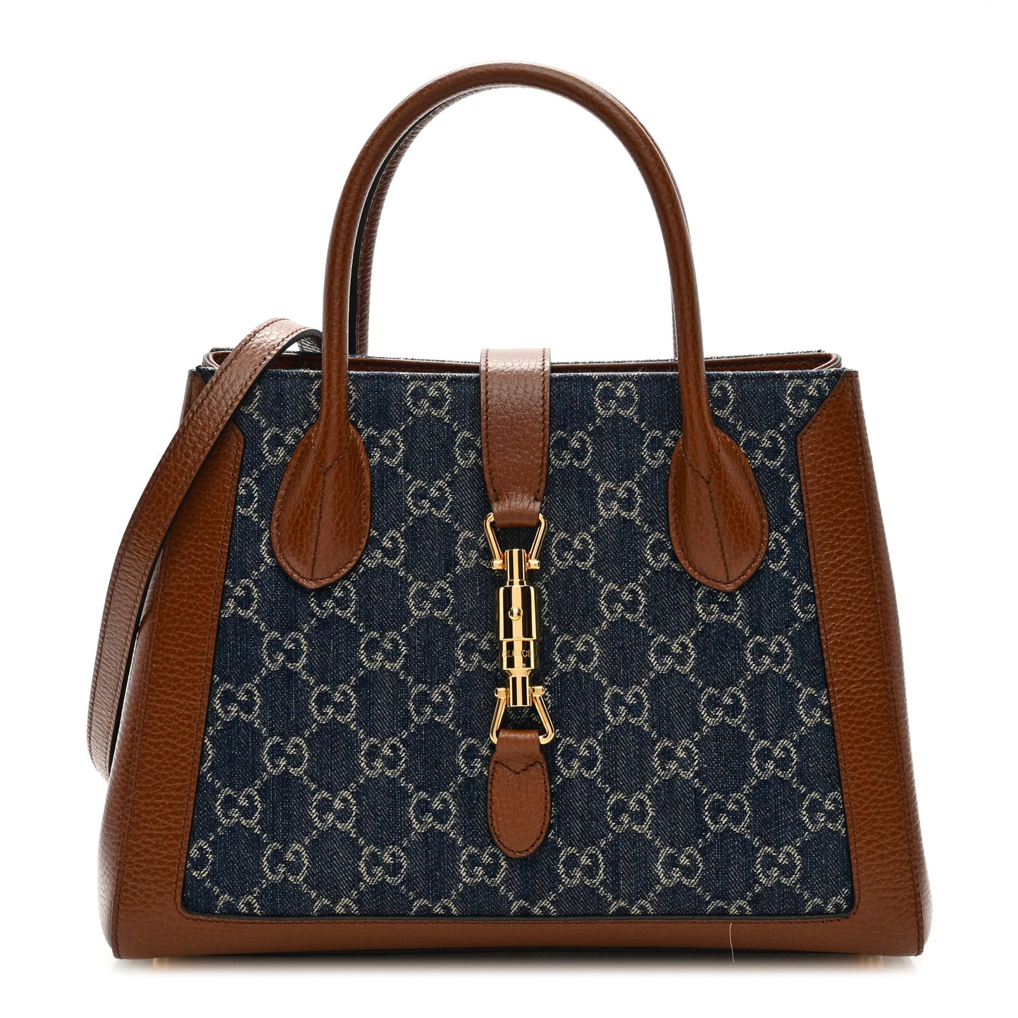 New Denim GG Monogram Dollar Calfskin Medium Jackie 1961 Tote Blue Tea Cuir Epilog