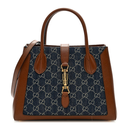 Gucci New Denim GG Monogram Dollar Calfskin Medium Jackie 1961 Tote Blue Tea Cuir Epilog 1 of 9