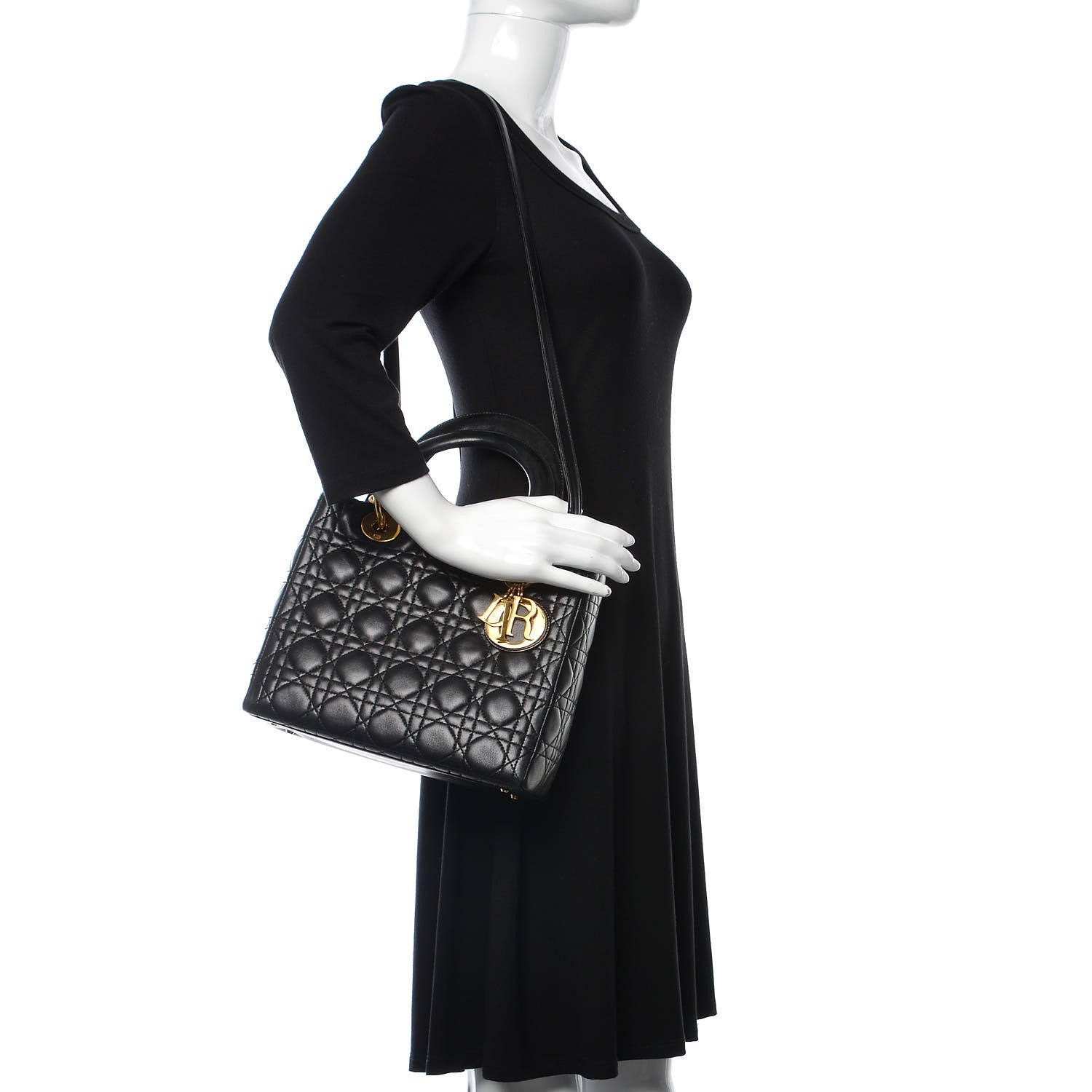 Christian Dior Lambskin Cannage Medium Lady Dior Black 3 of 17