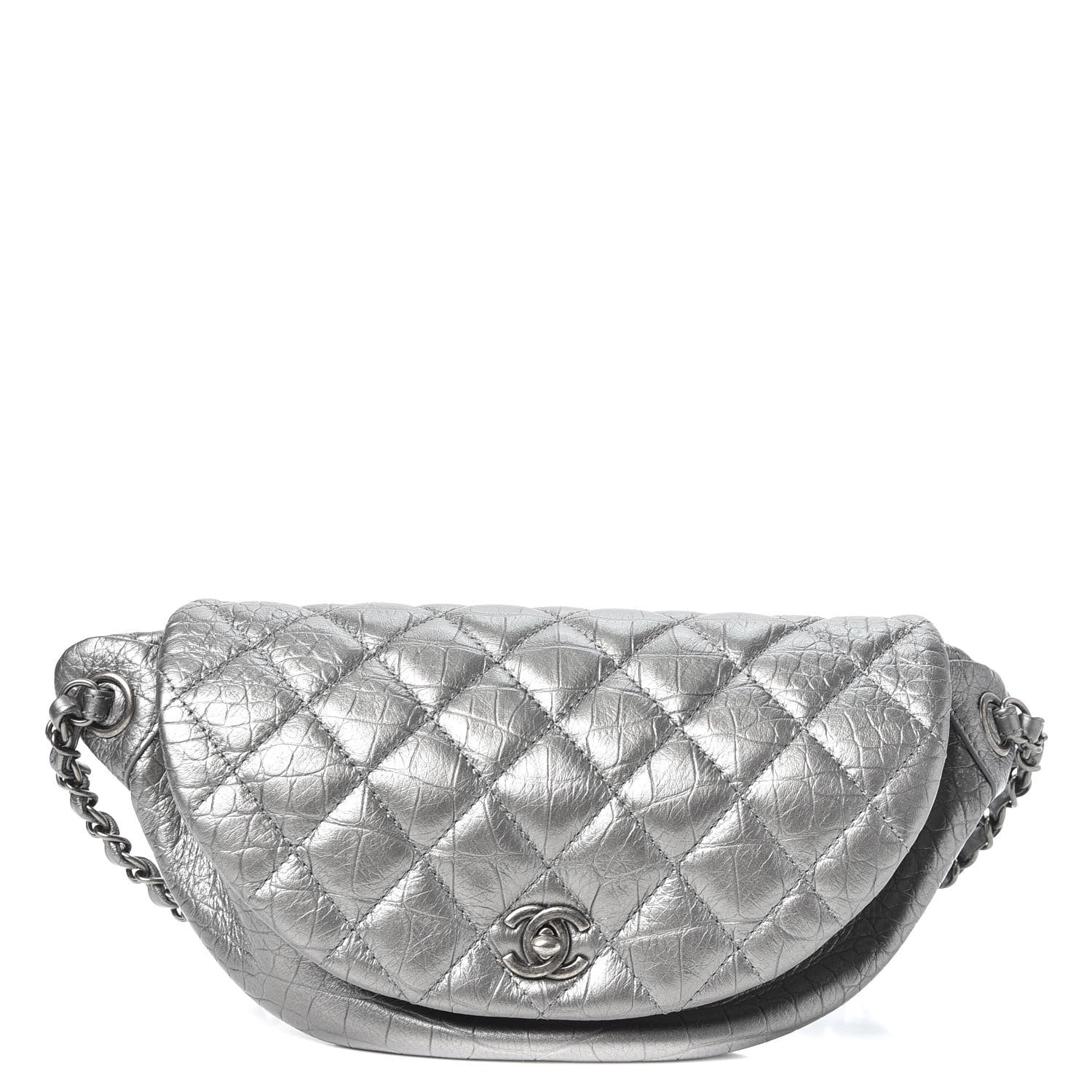 Chanel Metallic Calfskin Crocodile Embossed Quilted Easy Trip Waist Bag Fanny Pack Silver 1 of 9