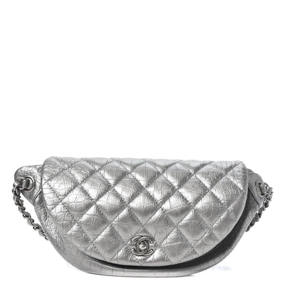 Chanel Metallic Calfskin Crocodile Embossed Quilted Easy Trip Waist Bag Fanny Pack Silver 1 of 9