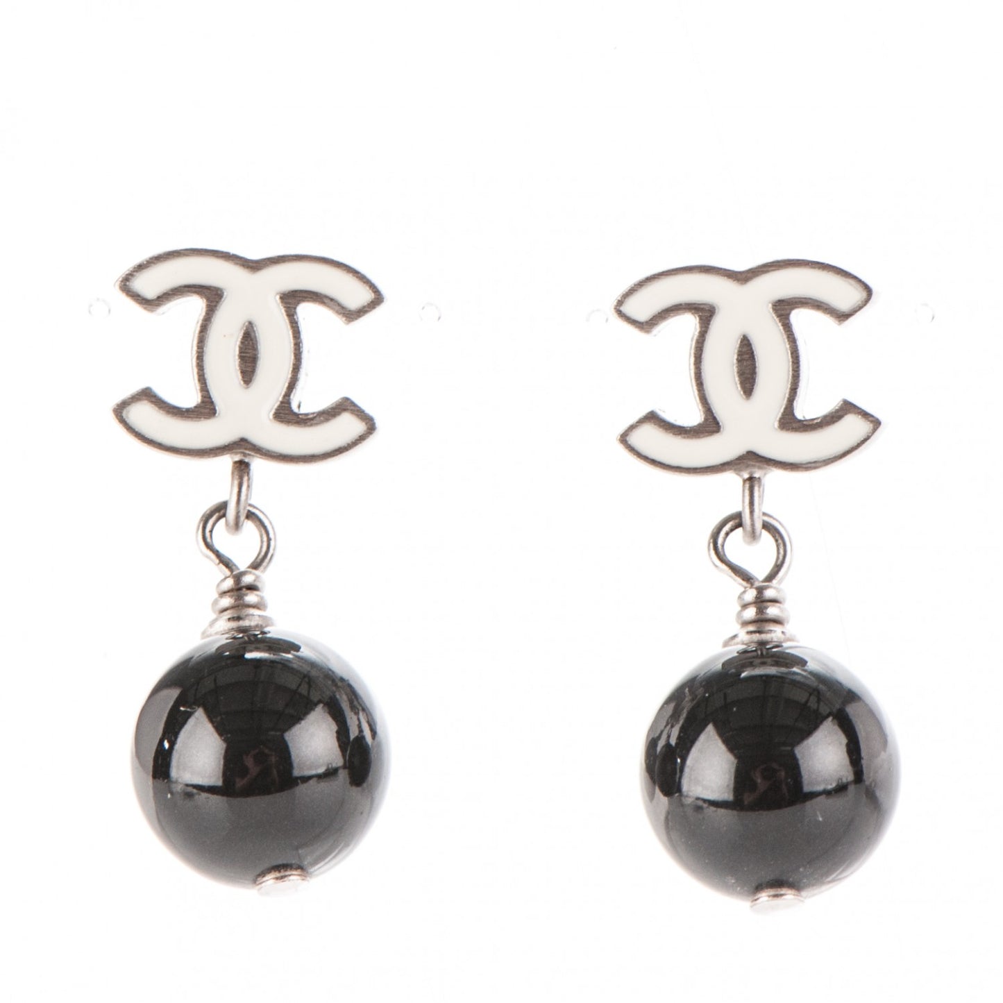 Enamel Resin CC Drop Earrings Black White