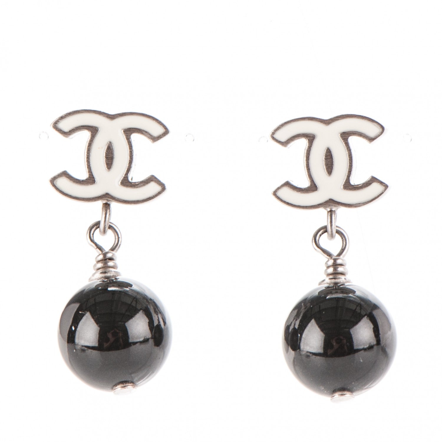Chanel Enamel Resin CC Drop Earrings Black White 1 of 4
