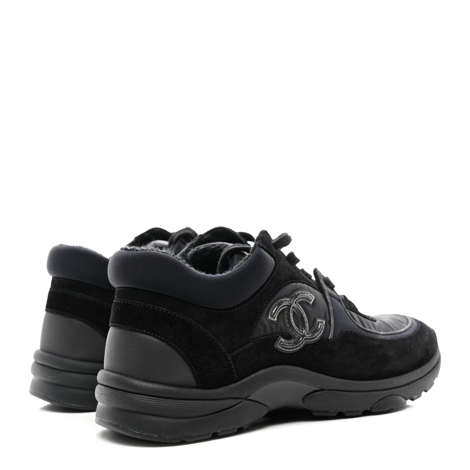 Chanel Fabric Calfskin Suede CC Sneakers 36 Black 4 of 8