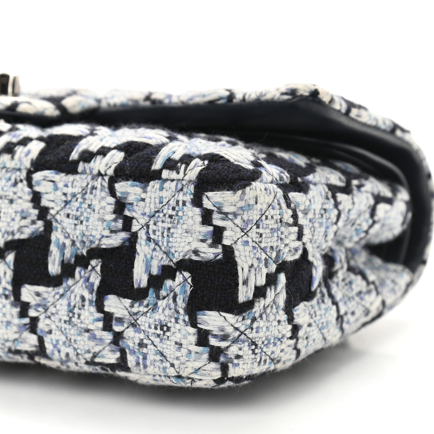 Tweed Quilted Medium Double Flap Black White Light Blue