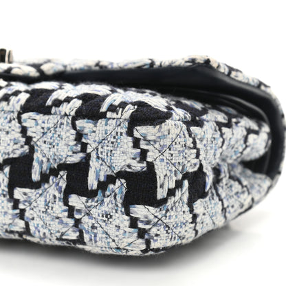Chanel Tweed Quilted Medium Double Flap Black White Light Blue 10 of 12