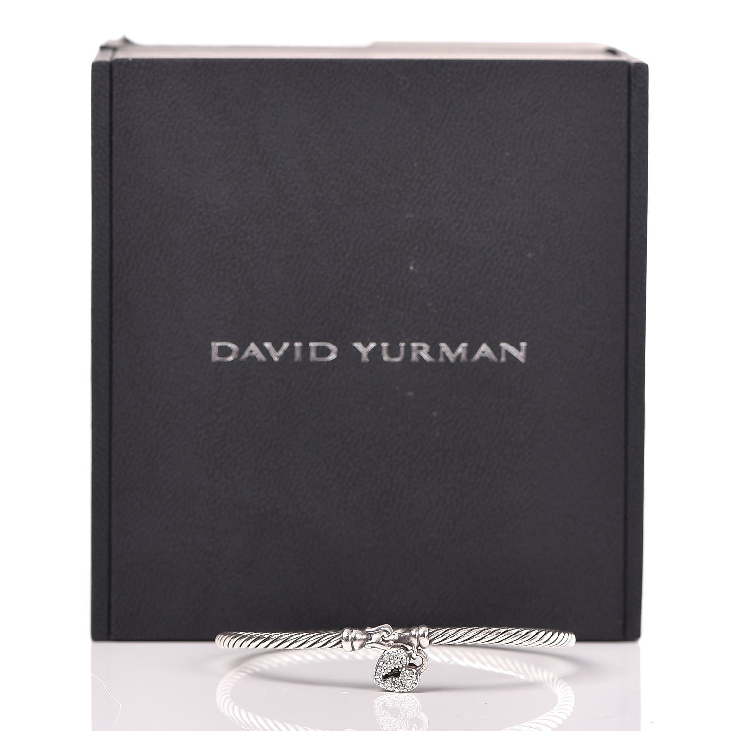 David Yurman Sterling Silver Diamond Heart Padlock Cable Bracelet 5 of 5
