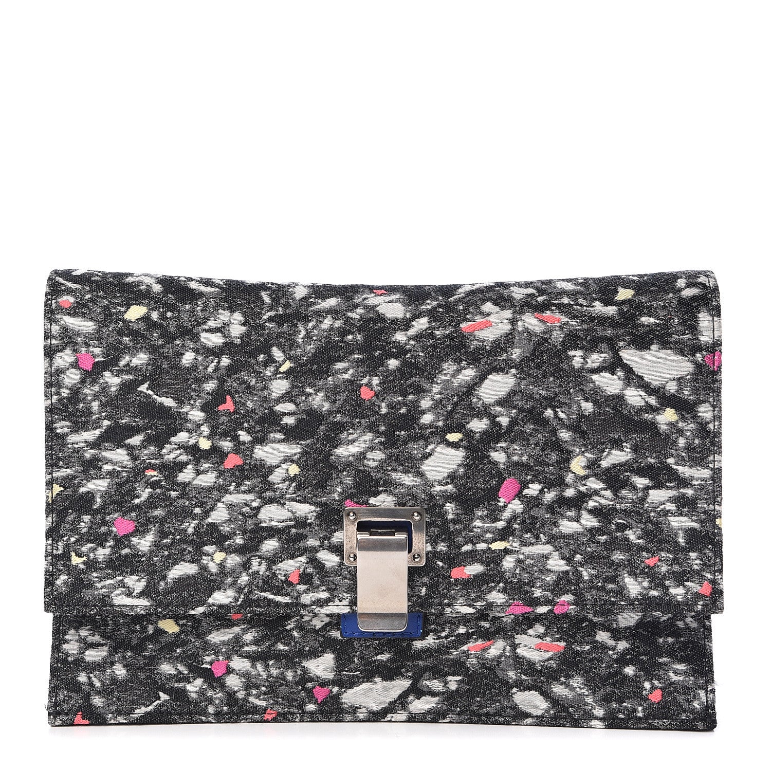 Proenza Schouler Canvas Carpet Print Lambskin Small Lunch Bag Clutch Charcoal Electric Blue 1 of 12