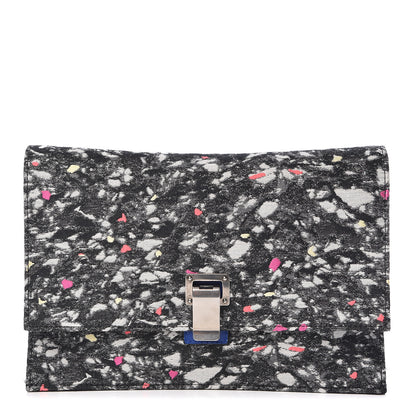 Proenza Schouler Canvas Carpet Print Lambskin Small Lunch Bag Clutch Charcoal Electric Blue 1 of 12