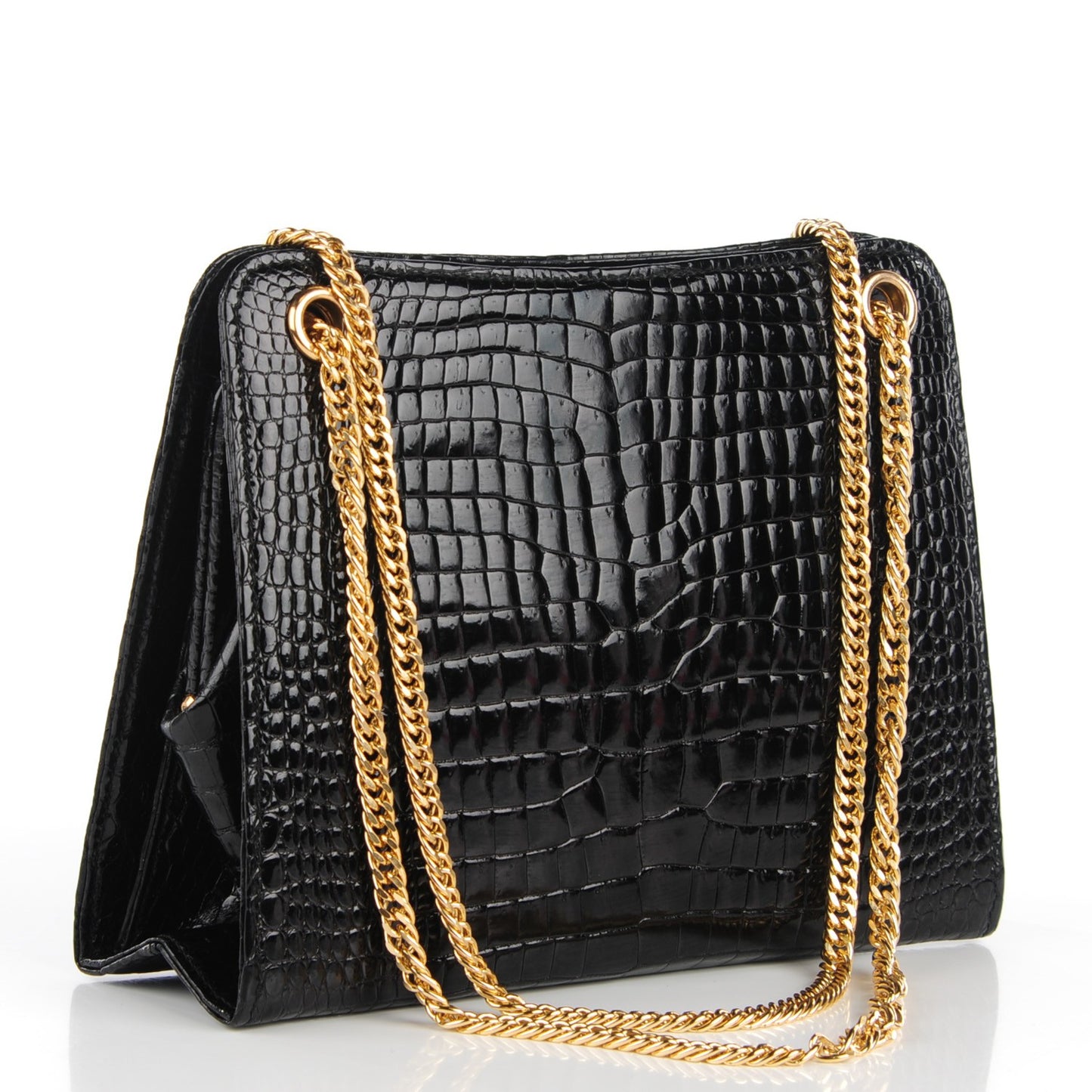 Shiny Crocodile Chain Tote Black